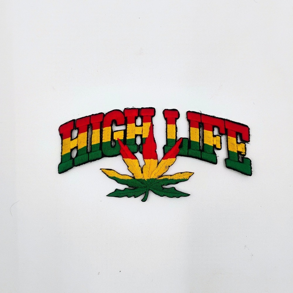 High Life Rasta Colors Embroidered Patch Weed Leaf Iron On Sew On VTG 90s Y2k